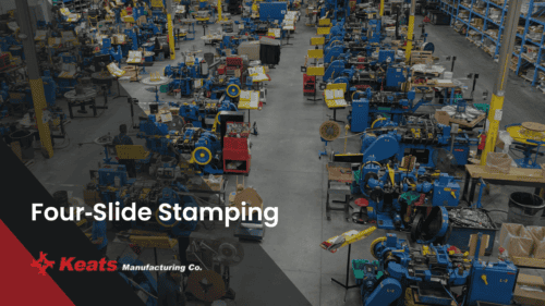 Industrial manufacturing facility with four-slide stamping machines and equipment.
