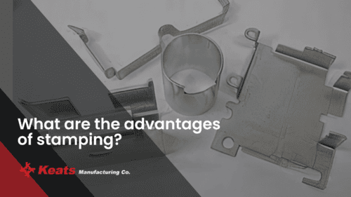 Close-up of metal stamping tools and machinery at Keats Manufacturing.