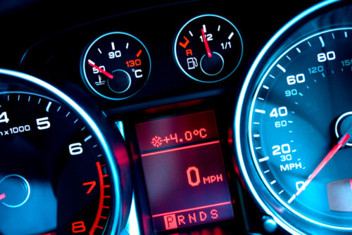 Close up of dashboard on sports car